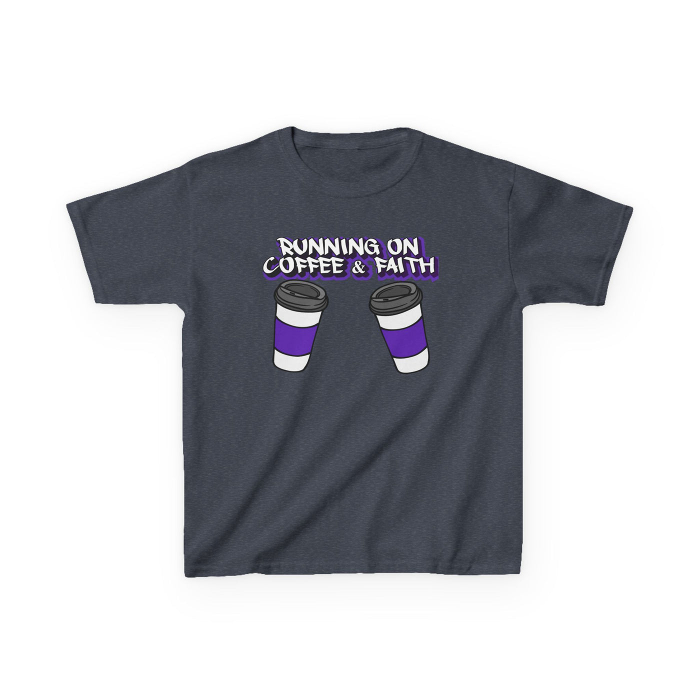 Kids 'Running on Coffee & Faith' Tee - Fun Cotton Shirt for Future Leaders