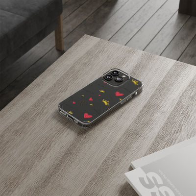Inspirational Clear Phone Case with Hearts and Crowns