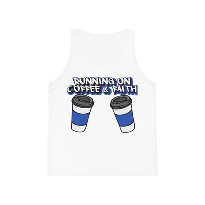 Kids' Coffee & Faith Jersey Tank Top, Cute Summer Tee, Back-to-School Shirt, Birthday Gift, Faith-Inspired Kids Clothing