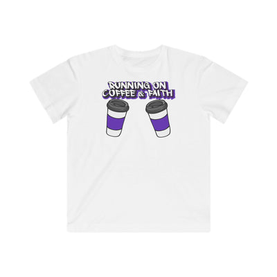 Running on Coffee & Faith Kids Tee, Inspirational Children’s Shirt, Cute Youth T-Shirt, Gift for Coffee Lovers, Faith-Inspired Apparel