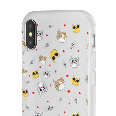Cute Cat Flexi Phone Case - Adorable Kittens with Hearts and Sunglasses