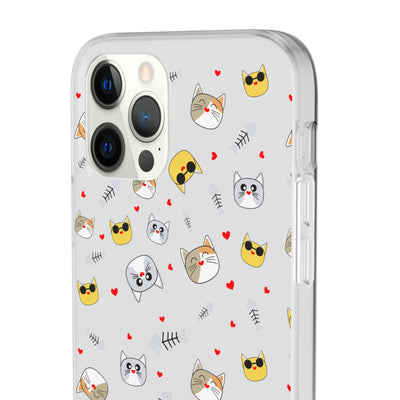 Cute Cat Flexi Phone Case - Adorable Kittens with Hearts and Sunglasses