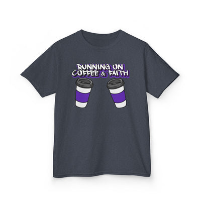 Kids 'Running on Coffee & Faith' Tee - Fun Cotton Shirt for Future Leaders