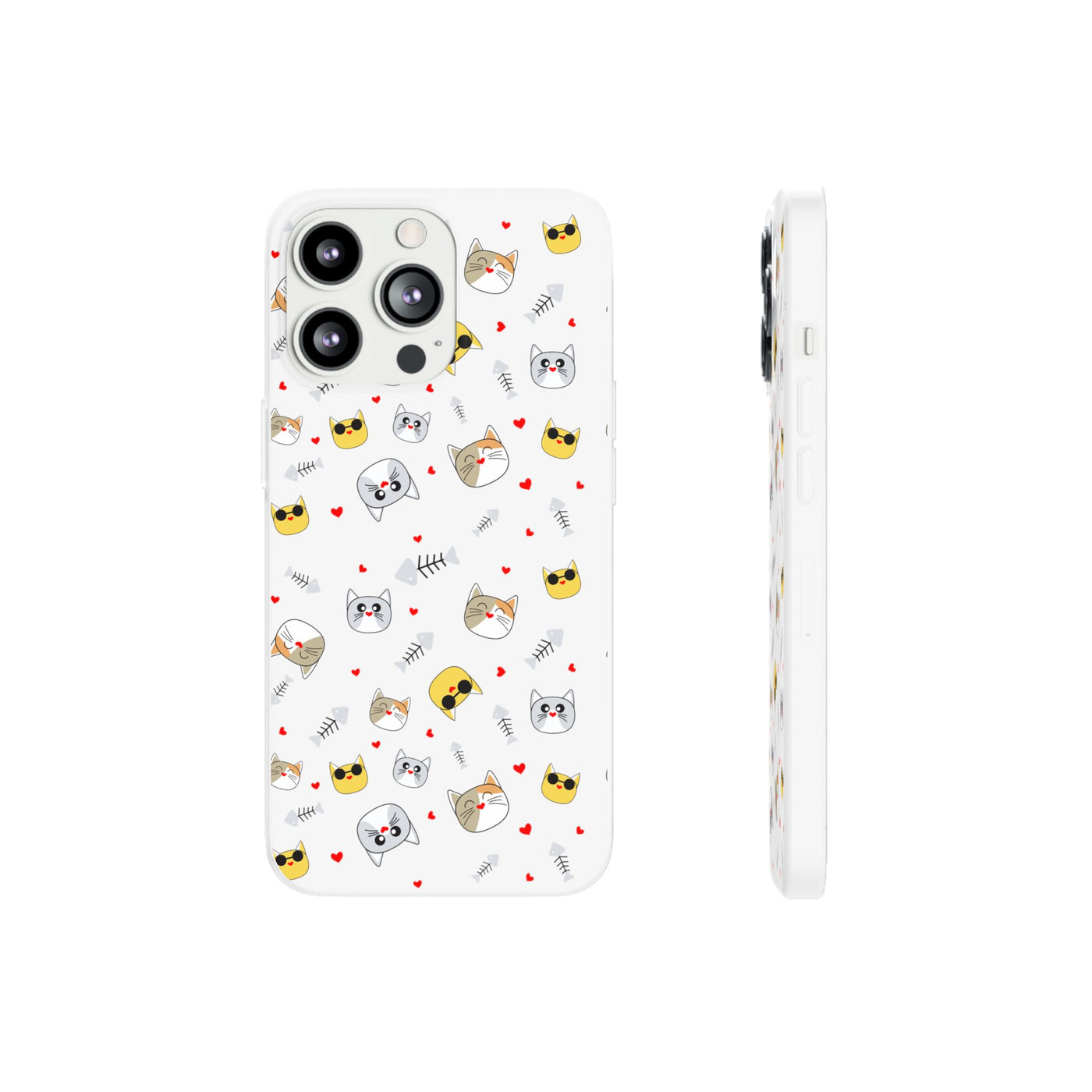 Cute Cat Flexi Phone Case - Adorable Kittens with Hearts and Sunglasses