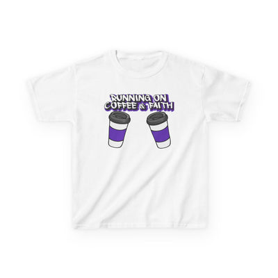 Kids 'Running on Coffee & Faith' Tee - Fun Cotton Shirt for Future Leaders