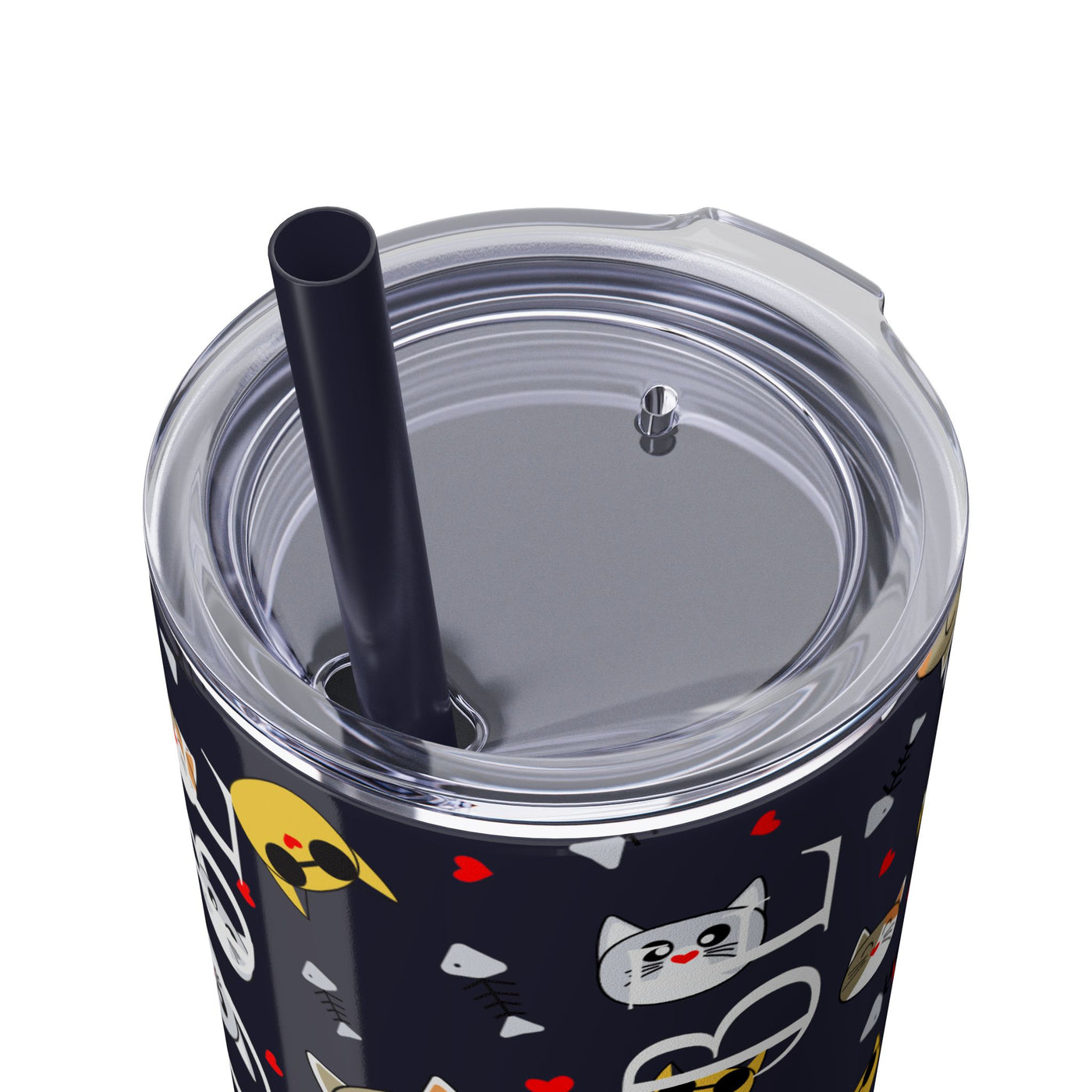 Cute Cat Skinny Tumbler with Straw - 20oz, Funny Drinkware, Pet Lover Gift, Birthday Present, Valentine's Day, Travel Mug