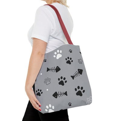 Cute Pet-Themed Tote Bag with Paws and Fish Design