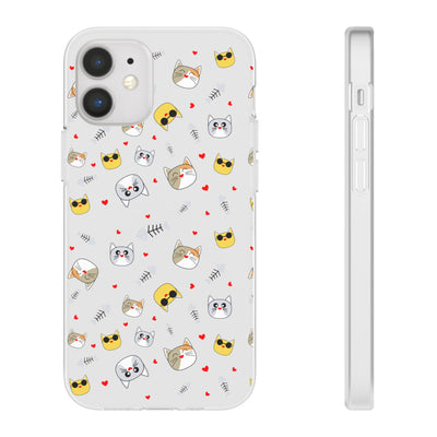 Cute Cat Flexi Phone Case - Adorable Kittens with Hearts and Sunglasses