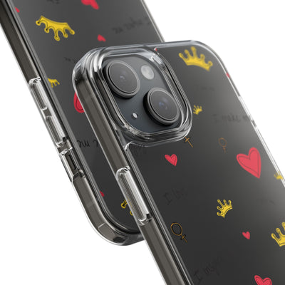 Inspirational Clear Phone Case with Hearts and Crowns