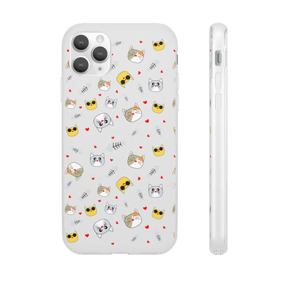 Cute Cat Flexi Phone Case - Adorable Kittens with Hearts and Sunglasses