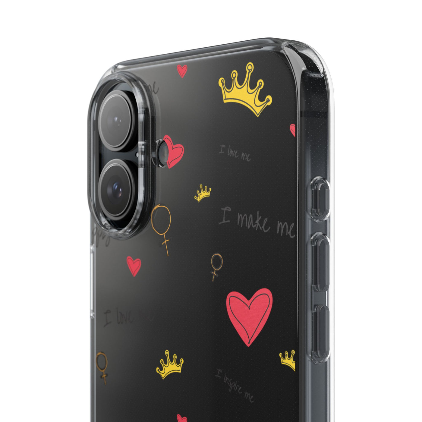 Inspirational Clear Phone Case with Hearts and Crowns