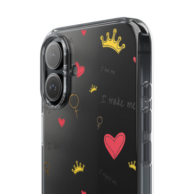 Inspirational Clear Phone Case with Hearts and Crowns