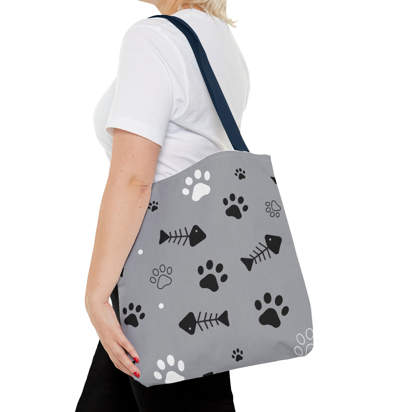 Cute Pet-Themed Tote Bag with Paws and Fish Design