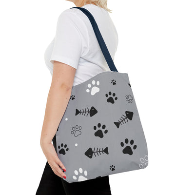 Cute Pet-Themed Tote Bag with Paws and Fish Design