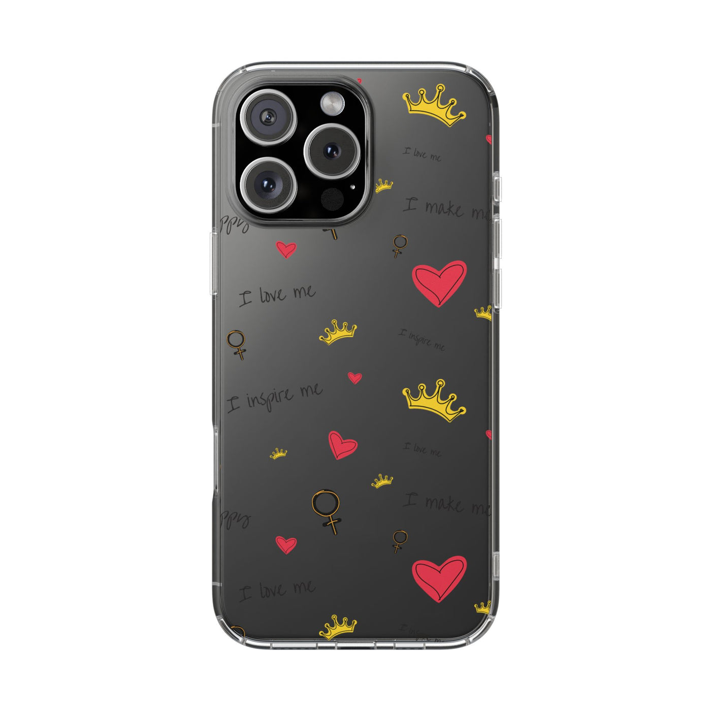 Inspirational Clear Phone Case with Hearts and Crowns