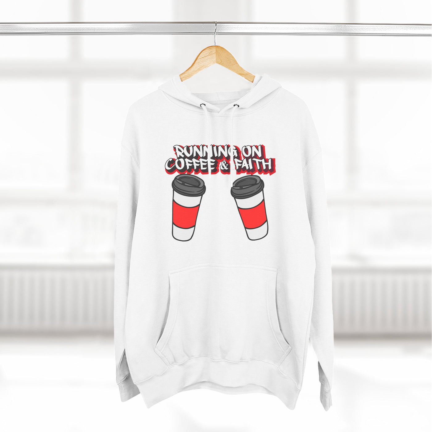 Running on Coffee & Faith Fleece Hoodie - Cozy Pullover for Coffee Lovers