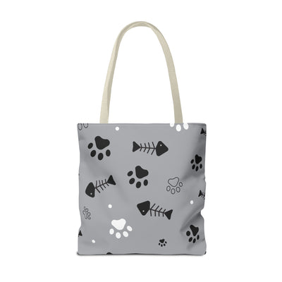 Cute Pet-Themed Tote Bag with Paws and Fish Design