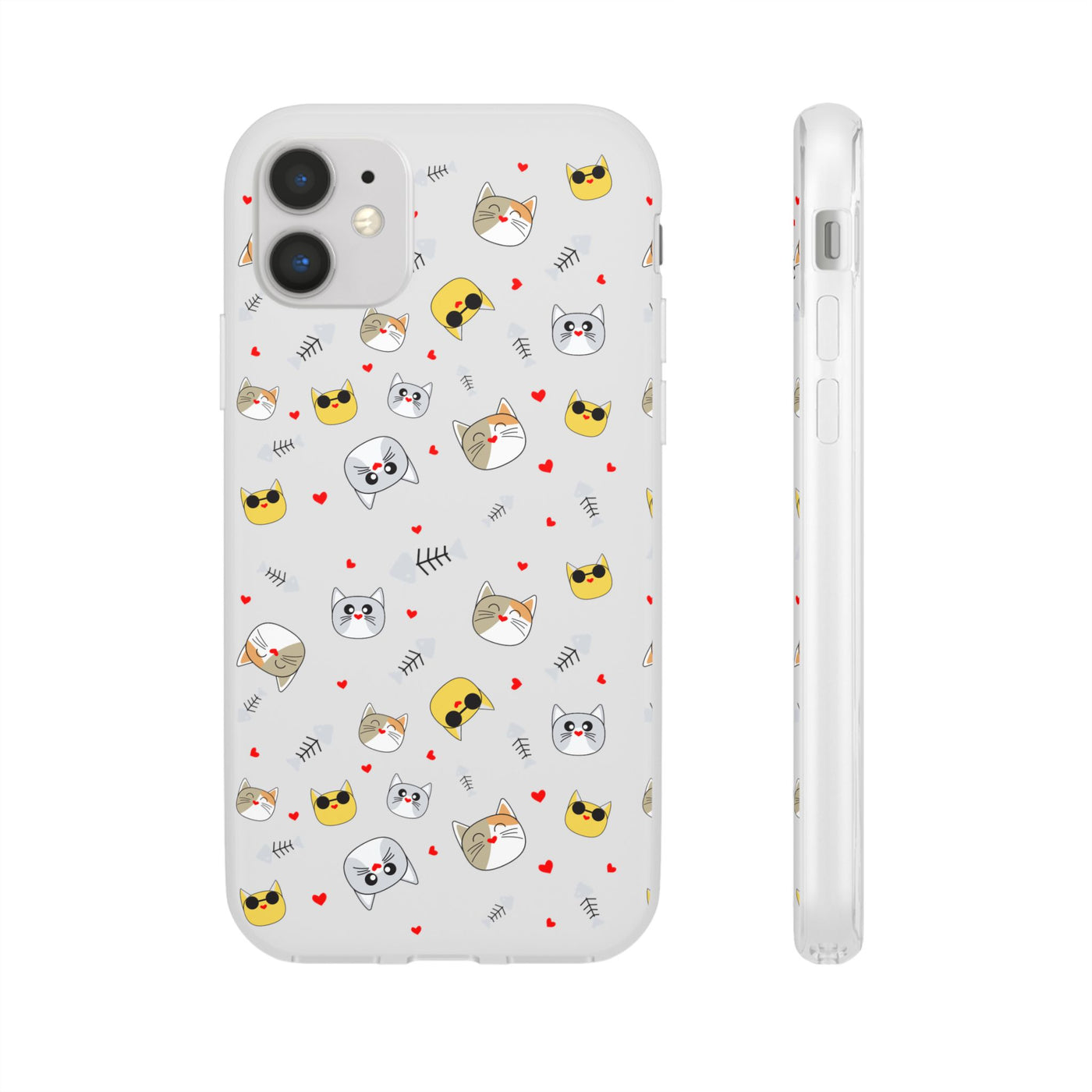 Cute Cat Flexi Phone Case - Adorable Kittens with Hearts and Sunglasses
