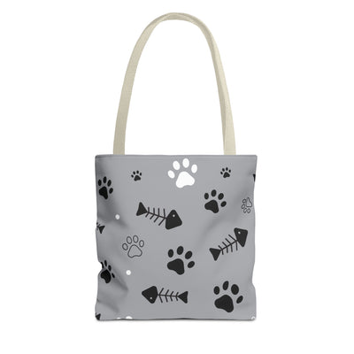 Cute Pet-Themed Tote Bag with Paws and Fish Design