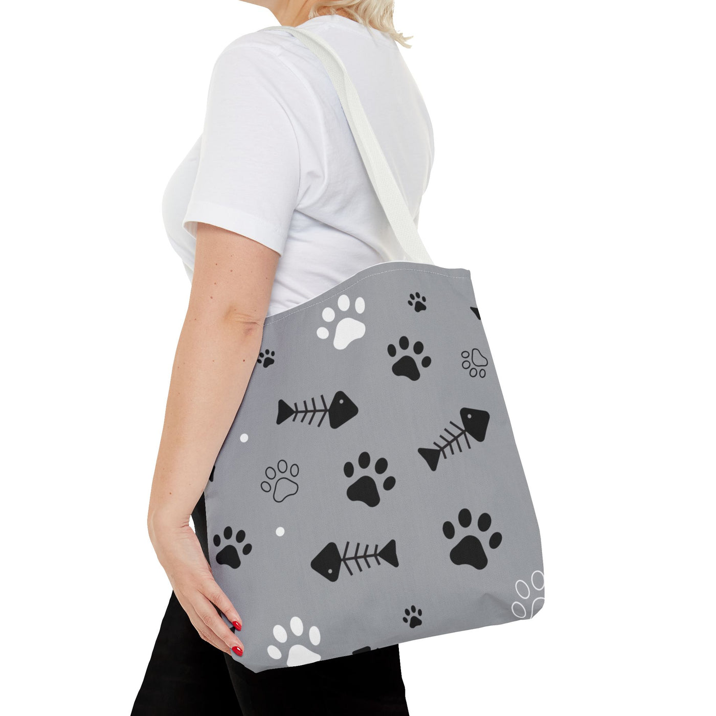 Cute Pet-Themed Tote Bag with Paws and Fish Design