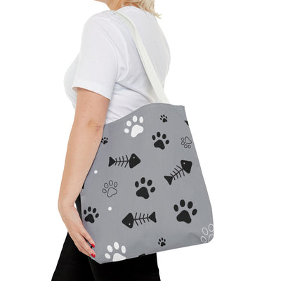 Cute Pet-Themed Tote Bag with Paws and Fish Design