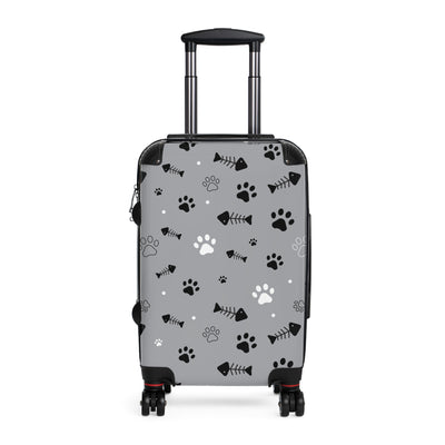 Fun Pet-Themed Suitcase - Cute Paw Prints & Fish Design for Animal Lovers