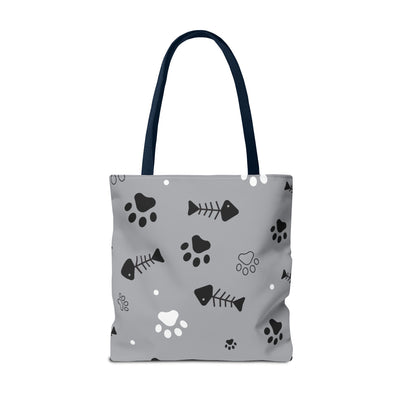 Cute Pet-Themed Tote Bag with Paws and Fish Design