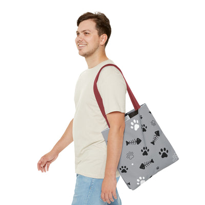 Cute Pet-Themed Tote Bag with Paws and Fish Design