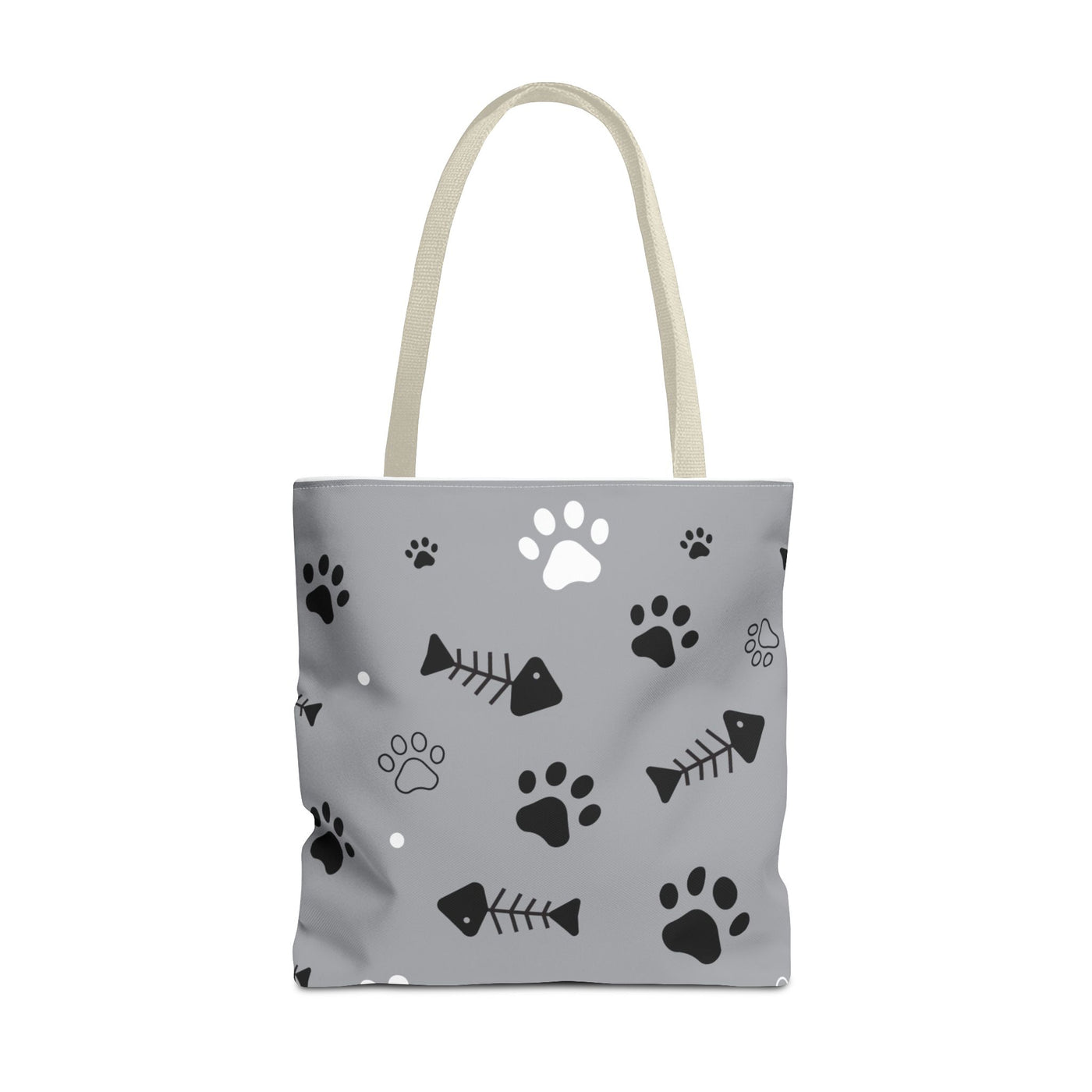 Cute Pet-Themed Tote Bag with Paws and Fish Design