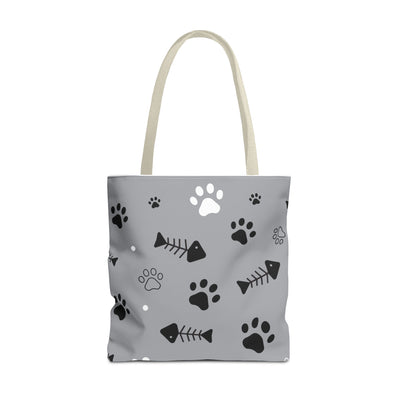 Cute Pet-Themed Tote Bag with Paws and Fish Design