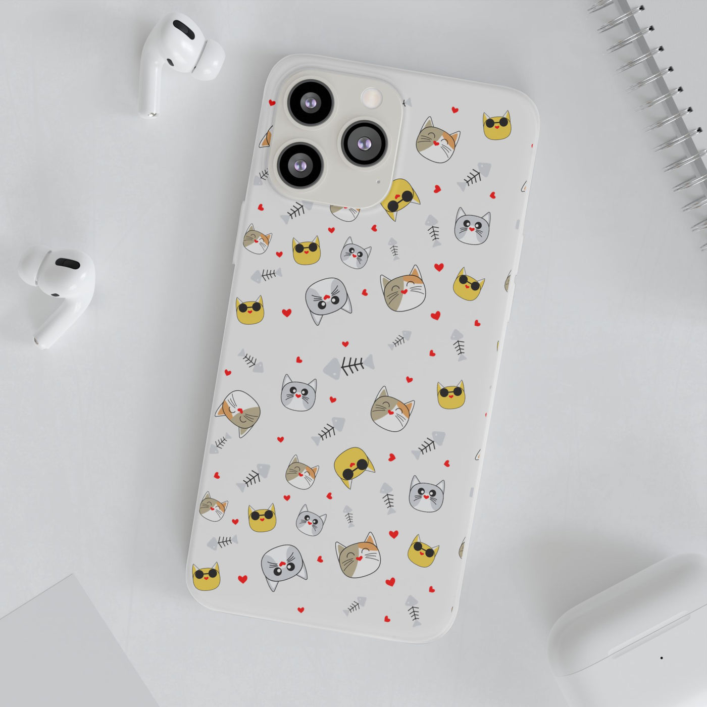 Cute Cat Flexi Phone Case - Adorable Kittens with Hearts and Sunglasses
