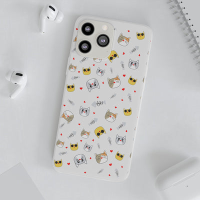 Cute Cat Flexi Phone Case - Adorable Kittens with Hearts and Sunglasses