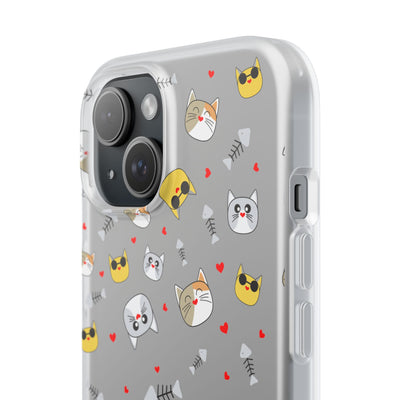 Cute Cat Flexi Phone Case - Adorable Kittens with Hearts and Sunglasses