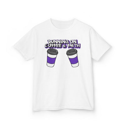 Kids 'Running on Coffee & Faith' Tee - Fun Cotton Shirt for Future Leaders