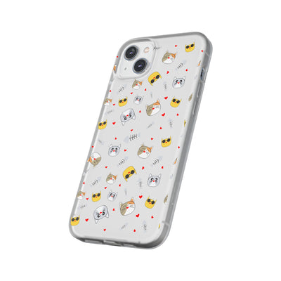 Cute Cat Flexi Phone Case - Adorable Kittens with Hearts and Sunglasses