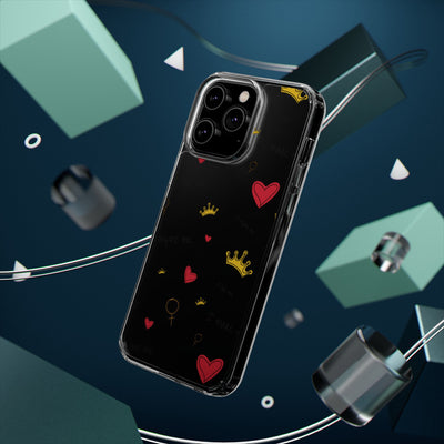 Inspirational Clear Phone Case with Hearts and Crowns