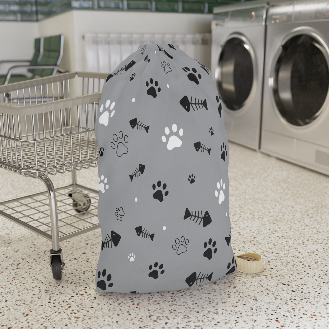Pet-Themed Laundry Bag: Paws & Fish Design, Cute Laundry Bag, Dog Lover Gift, Cat Owner Accessory, Cozy Home Organizer
