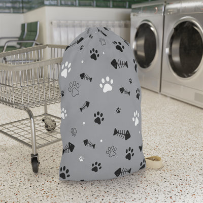 Pet-Themed Laundry Bag: Paws & Fish Design, Cute Laundry Bag, Dog Lover Gift, Cat Owner Accessory, Cozy Home Organizer