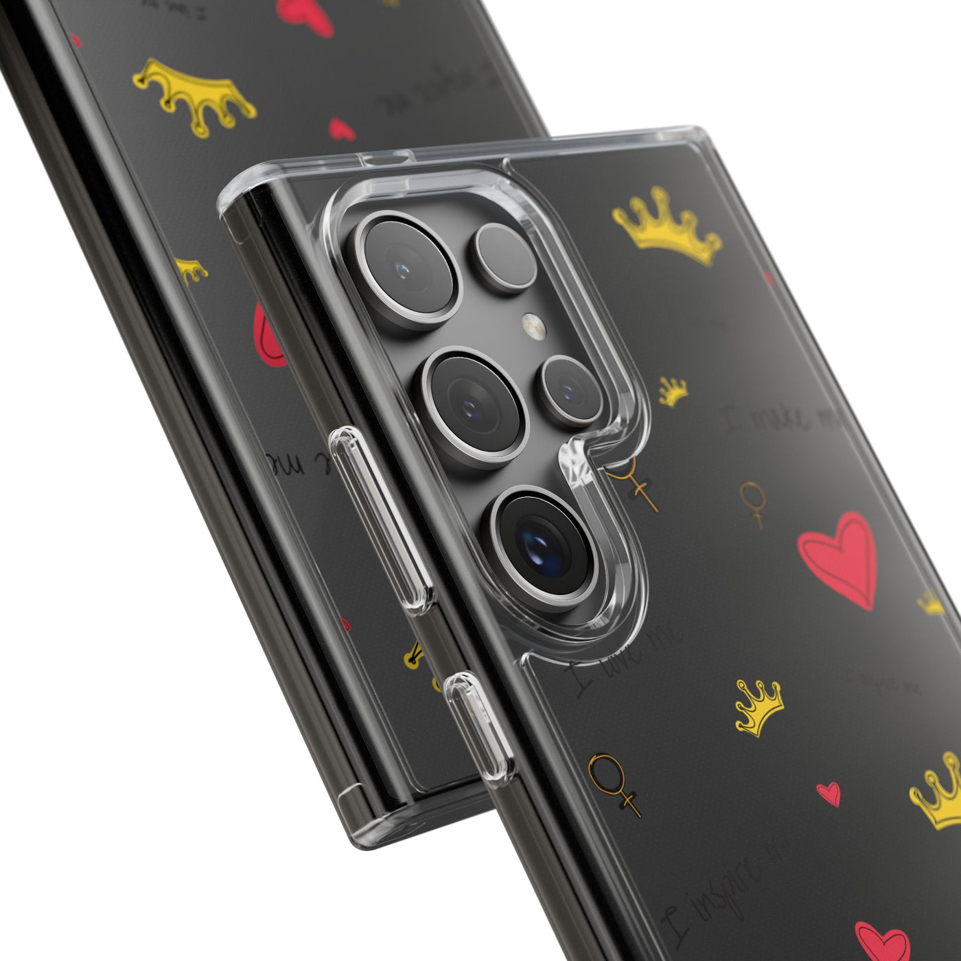 Inspirational Clear Phone Case with Hearts and Crowns