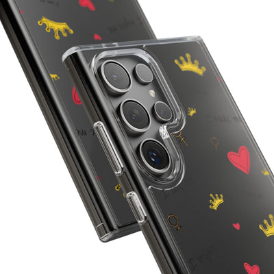 Inspirational Clear Phone Case with Hearts and Crowns