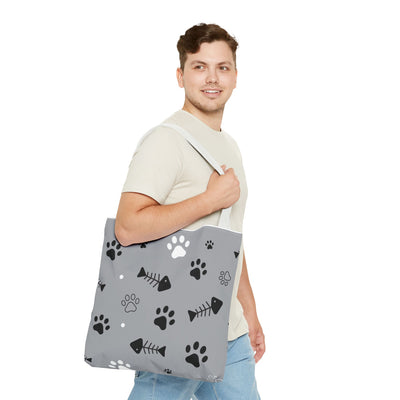 Cute Pet-Themed Tote Bag with Paws and Fish Design