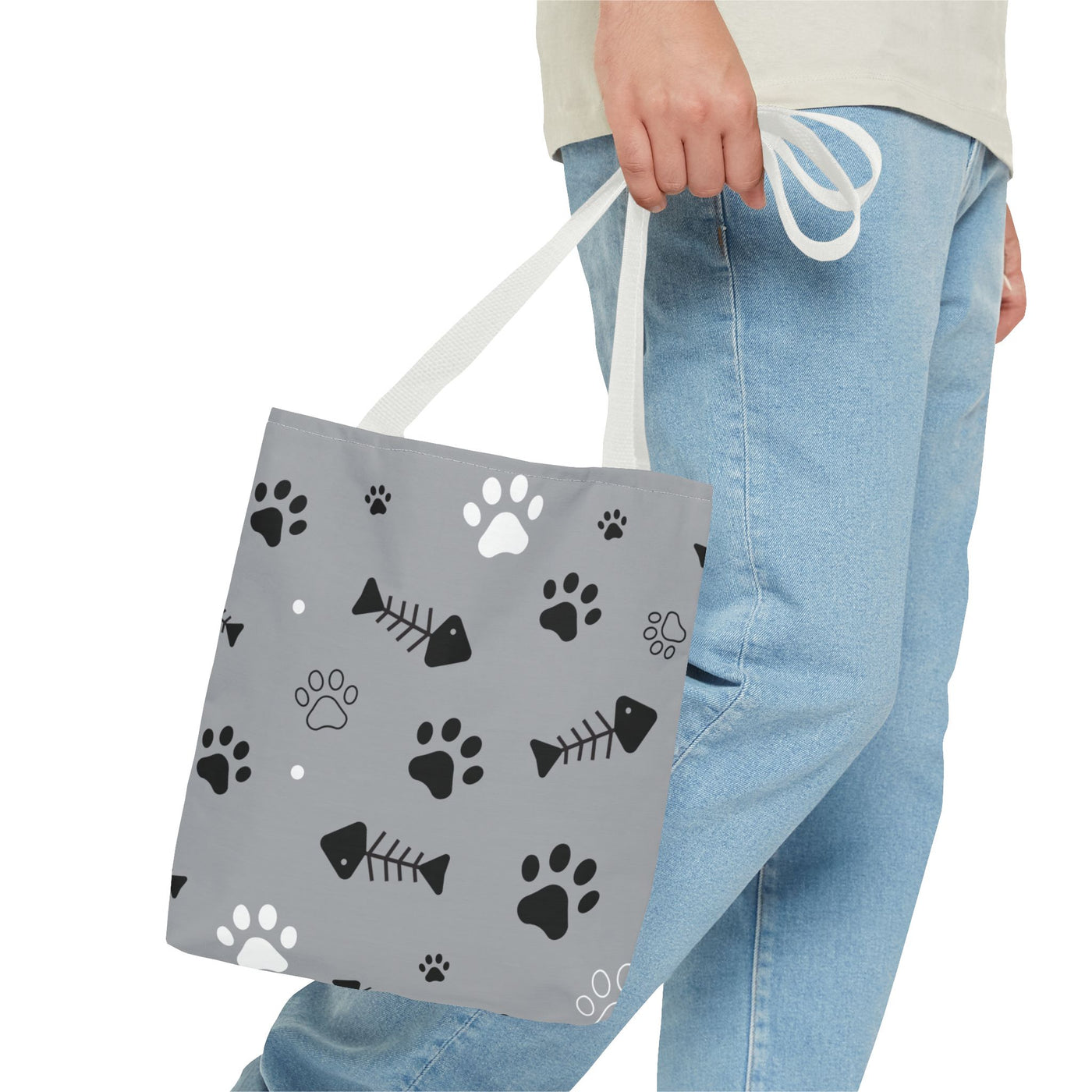 Cute Pet-Themed Tote Bag with Paws and Fish Design