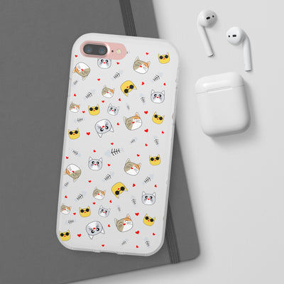 Cute Cat Flexi Phone Case - Adorable Kittens with Hearts and Sunglasses