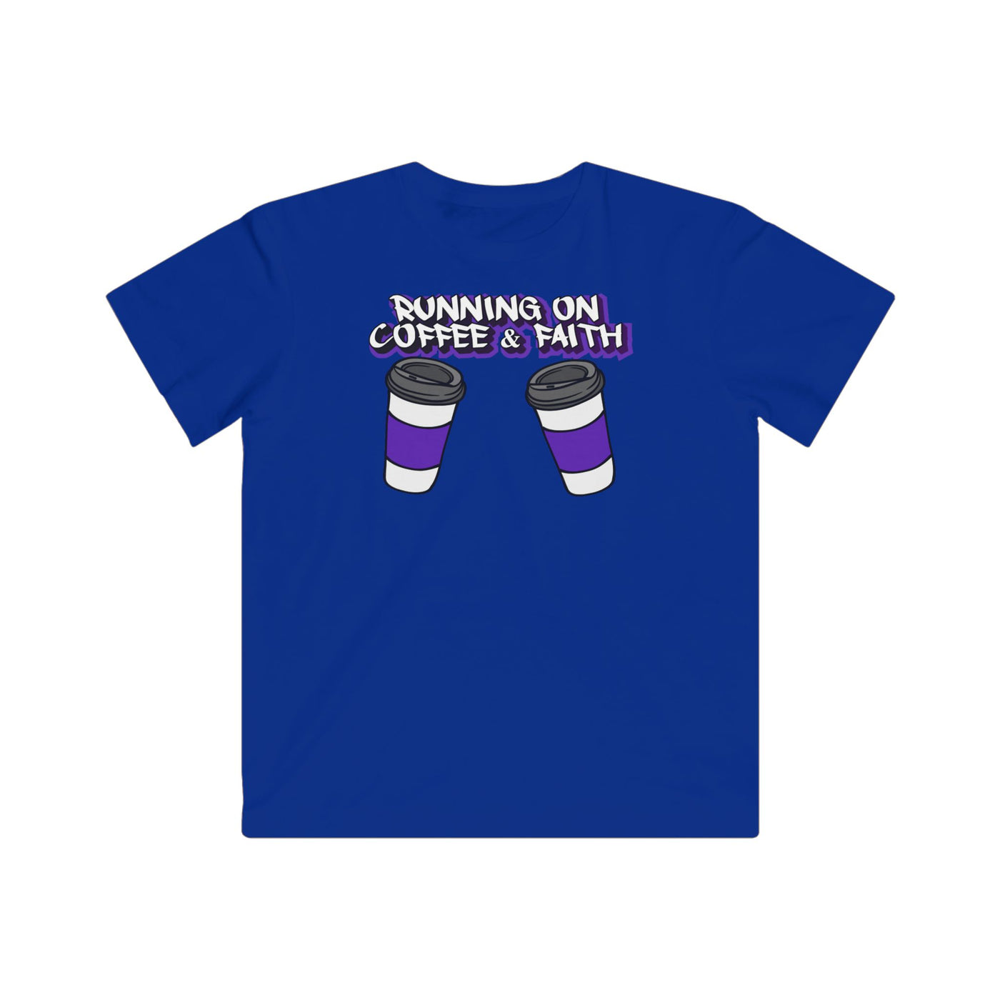 Running on Coffee & Faith Kids Tee, Inspirational Children’s Shirt, Cute Youth T-Shirt, Gift for Coffee Lovers, Faith-Inspired Apparel