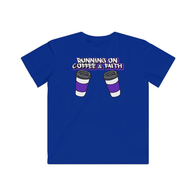 Running on Coffee & Faith Kids Tee, Inspirational Children’s Shirt, Cute Youth T-Shirt, Gift for Coffee Lovers, Faith-Inspired Apparel