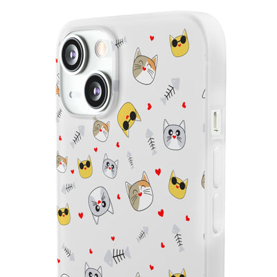Cute Cat Flexi Phone Case - Adorable Kittens with Hearts and Sunglasses