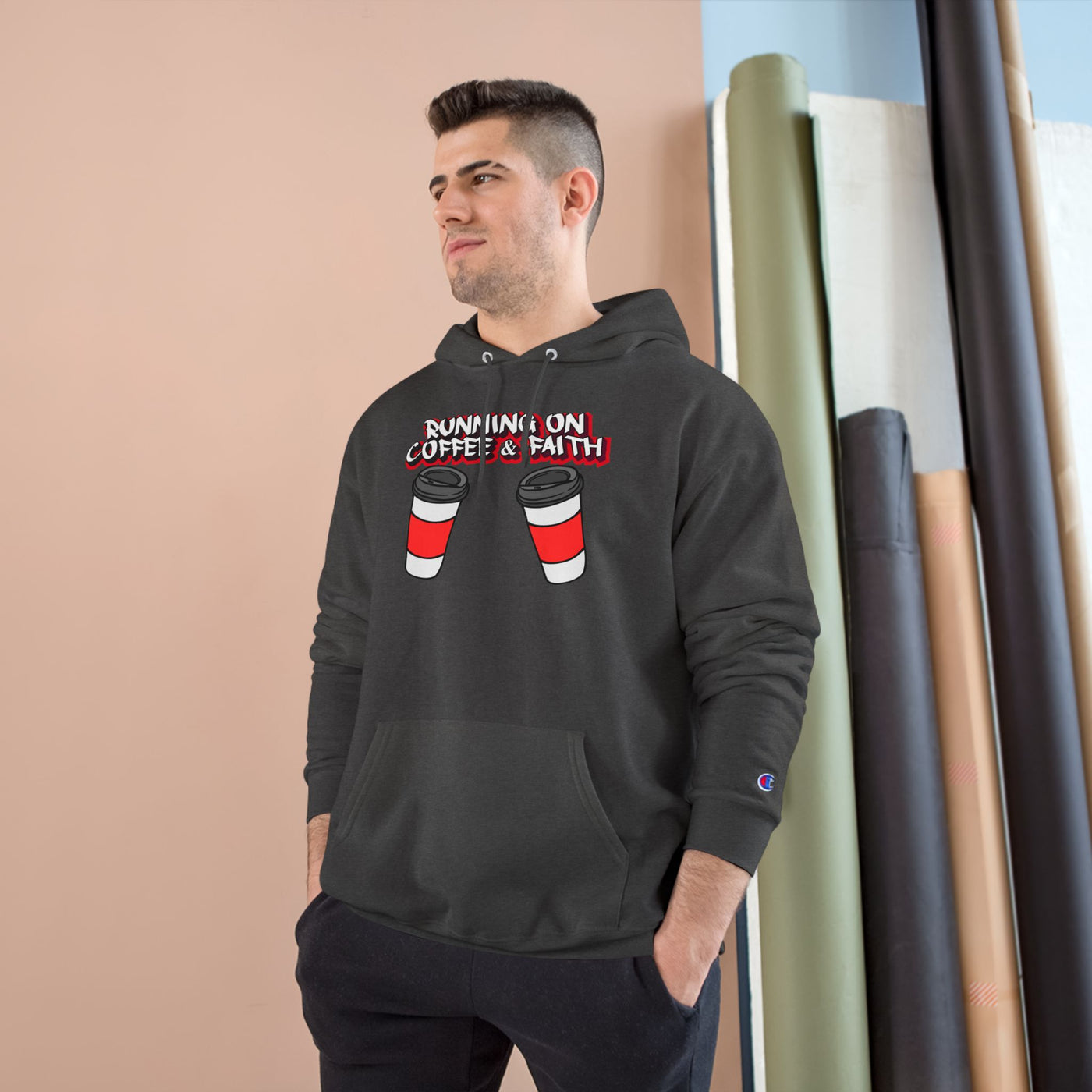 Running on Coffee & Faith Hoodie - Cozy Champion Sweatshirt for Coffee Lovers
