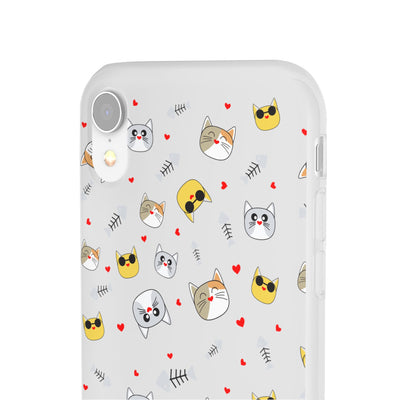 Cute Cat Flexi Phone Case - Adorable Kittens with Hearts and Sunglasses