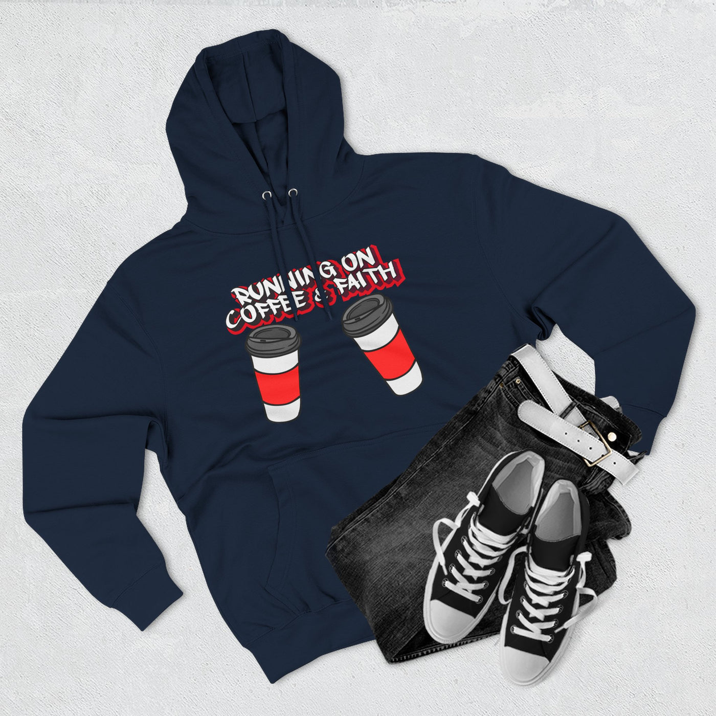 Running on Coffee & Faith Fleece Hoodie - Cozy Pullover for Coffee Lovers