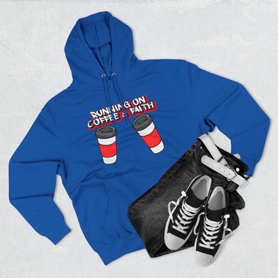 Running on Coffee & Faith Fleece Hoodie - Cozy Pullover for Coffee Lovers